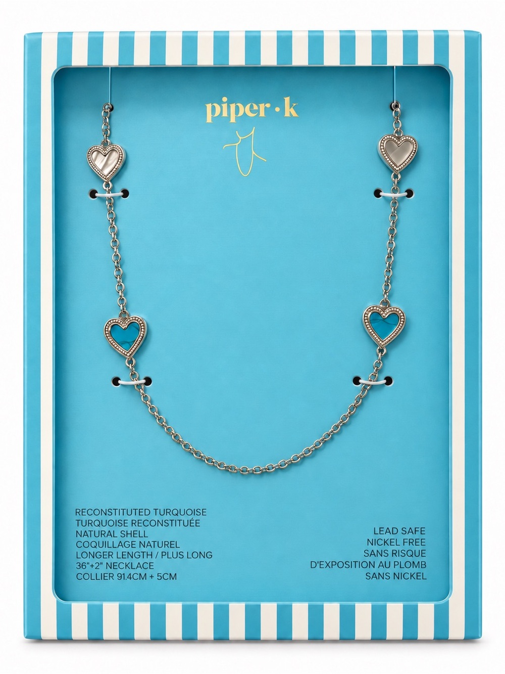 Piper Silver Heart Station Necklace with Turquoise Accents